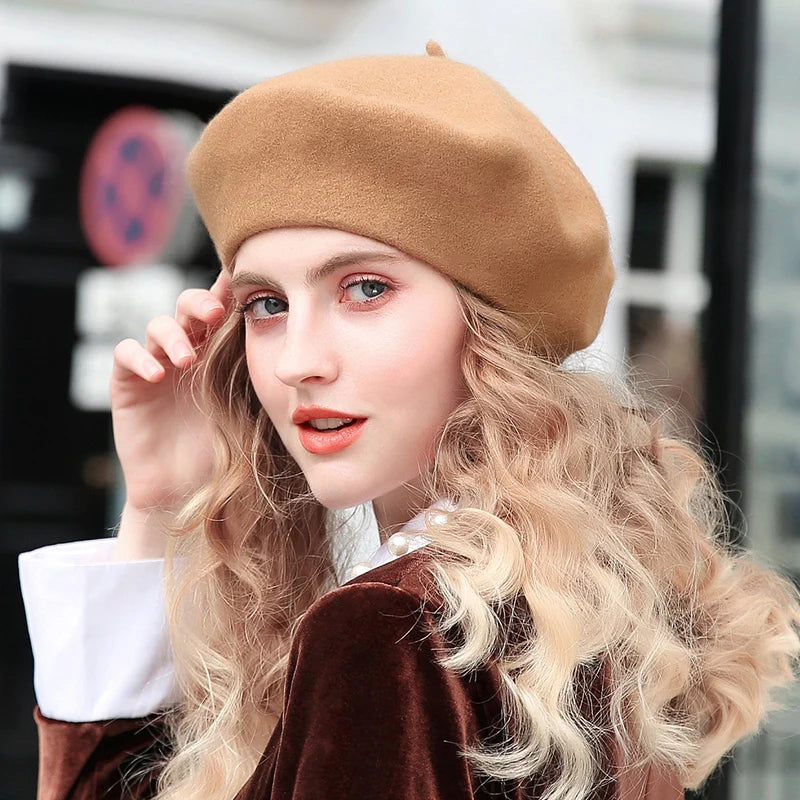 Wool Beret Hat Women Winter Thick French Hat Girls Solid Color Autumn