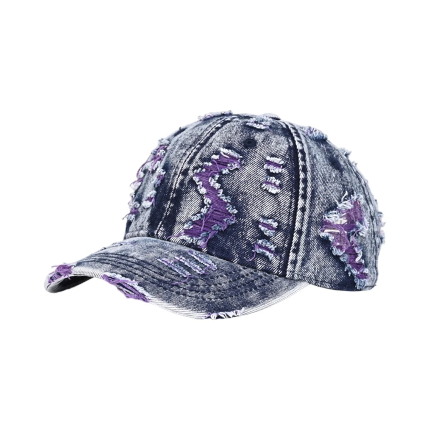 Unisex Retro Frayed Denim Cap Travel UV Protection Adjustable Distressed Colorful Baseball Cap