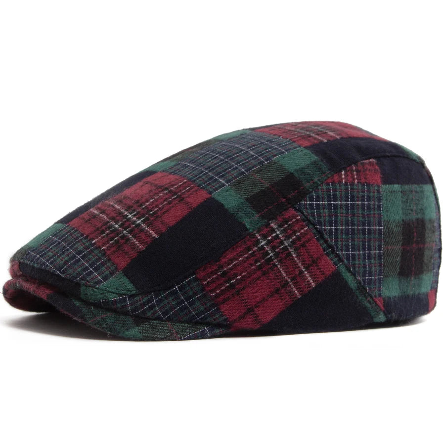 New Y2k Patchwork Big Plaid Beret Casual Men Women's