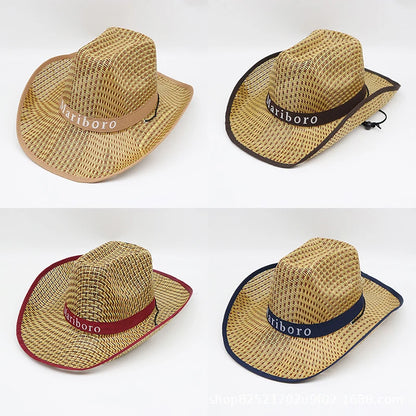 Men Retro Western Cowboy Straw Sun Hat For Outdoor