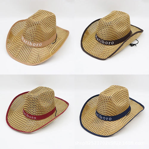 Men Retro Western Cowboy Straw Sun Hat For Outdoor