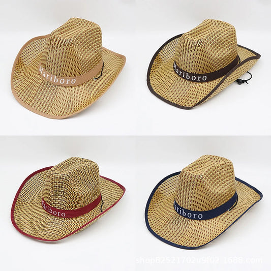 Men Retro Western Cowboy Straw Sun Hat For Outdoor