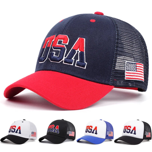 New Cotton Mesh Hat USA Side Embroidered American Flag Fashionable Hip Hop Hat