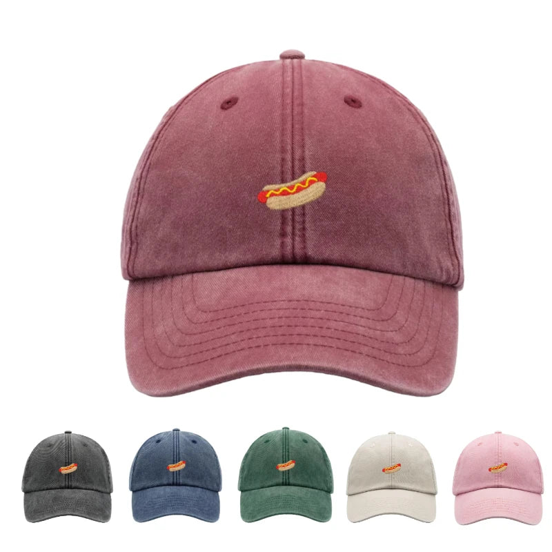 Hotdog Baseball Cap Vintage Washed Unisex Dad Hat Adjustable Faded Sports Sun Food Hiking Gardening Funny