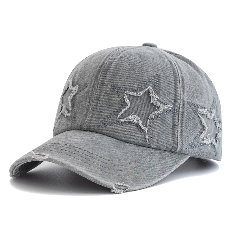 New Women's Five Pointed Star Design Washed Cotton Baseball Cap