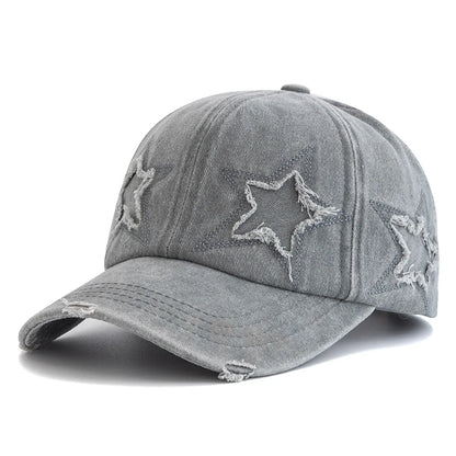 New Women's Five Pointed Star Design Washed Cotton Baseball Cap