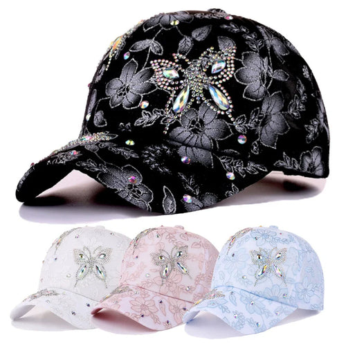 Butterfly-Shaped Diamond-Studded Women's Baseball Cap