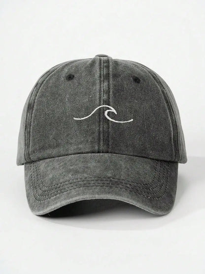Embroidered Wave Washed Baseball Cap Adjustable