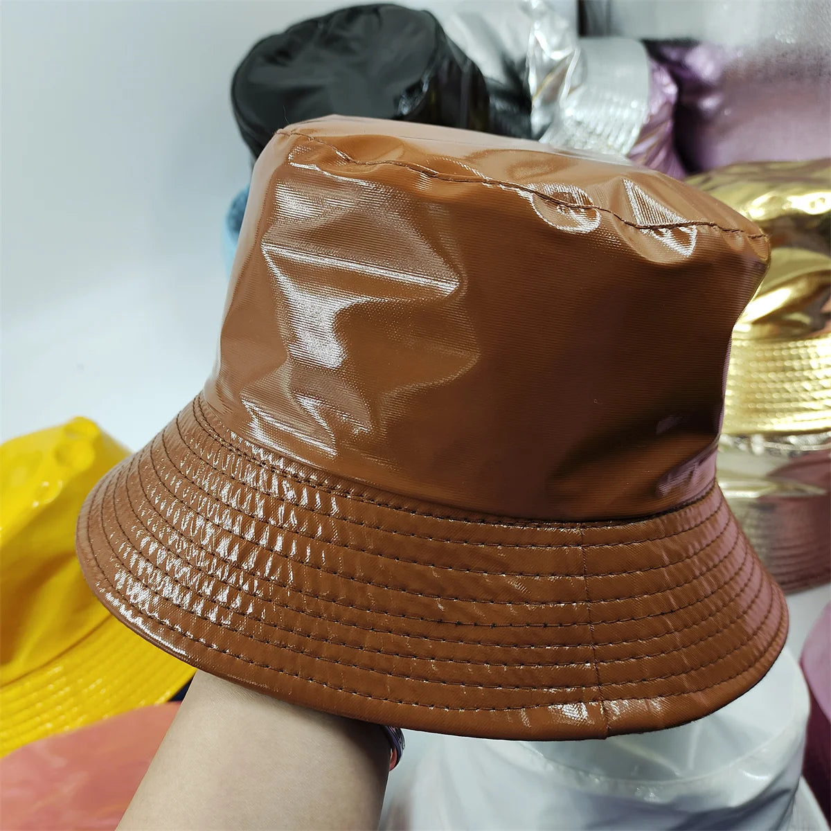 Colorful Shiny Leather Two Sided Fisherman Hat Women's and Men's