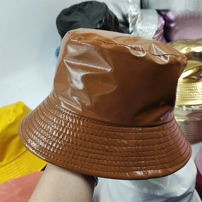Colorful Shiny Leather Two Sided Fisherman Hat Women's and Men's