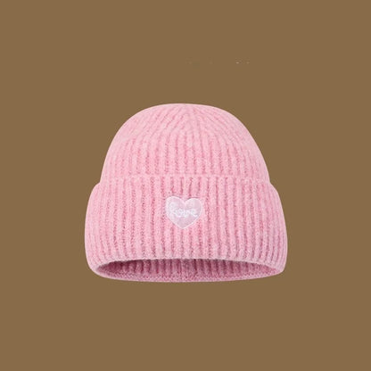 Love Heart Embroidered Woolen Hat Warm Ear-Protecting Cold Hat