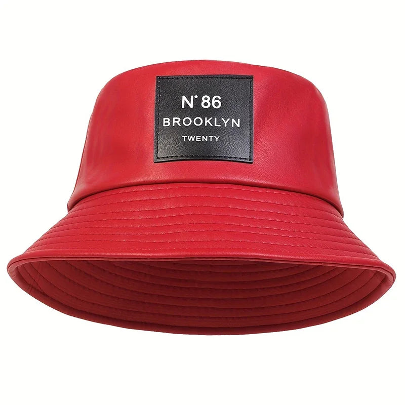 Unisex Brooklyn Panama Bucket Hat PU Leather Fisherman Hat Outdoor for Men Women