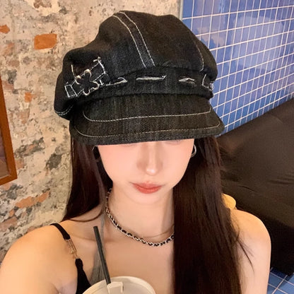 Y2k Personalized Hole Design Denim Newsboy Hats For Women And Men Spring Summer