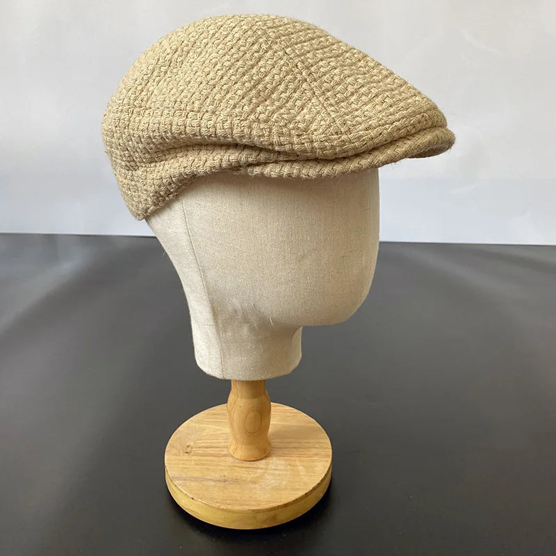 New Camel Men Berets British Western Style Wool Advanced Flat Ivy Cap
