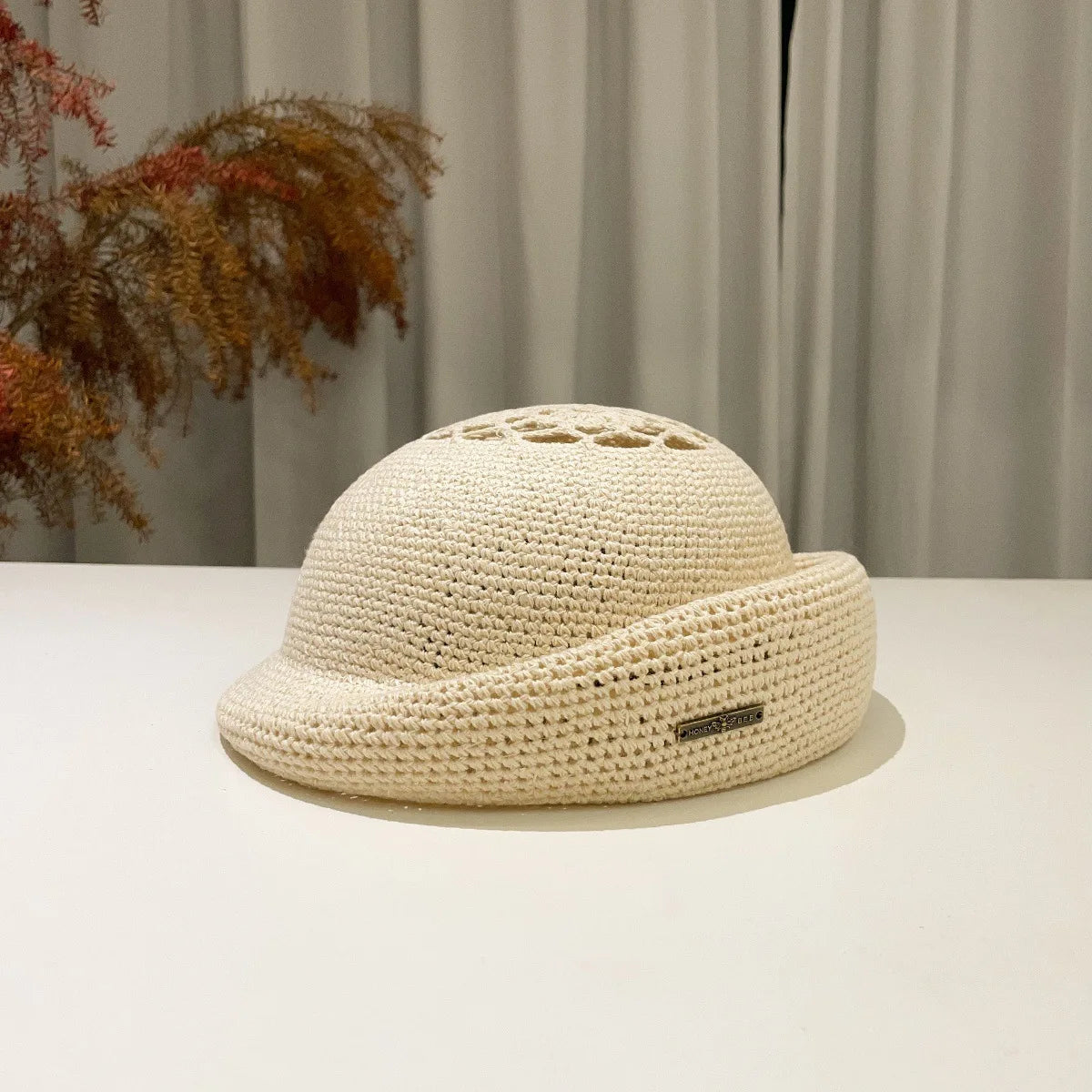 Breathable Hollow Out Rolled Brim Painter Hat, Stylish Solid Color Fashion Cap