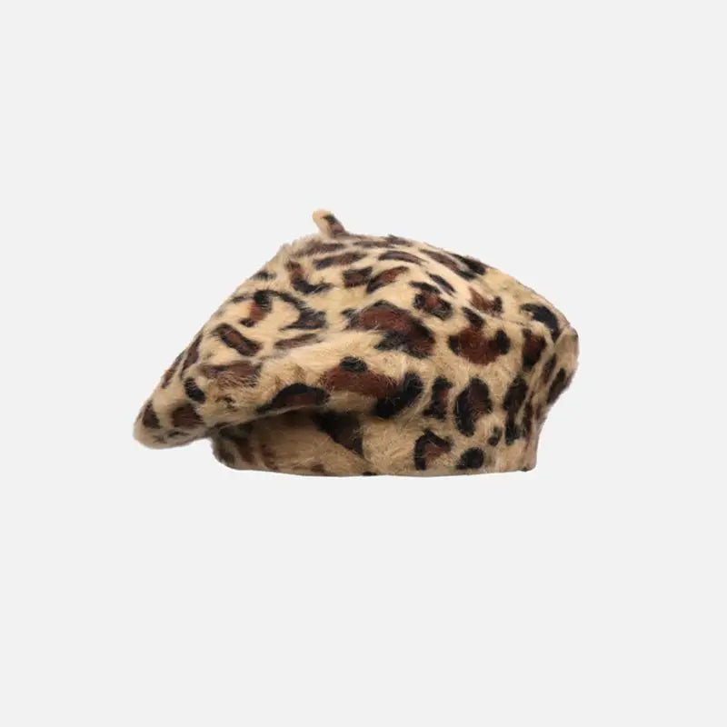 Retro Leopard Print Beret Hat Women's Autumn Winter