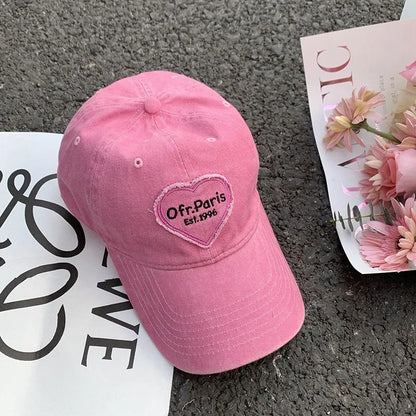 Women Y2K Korean Washed Denim Snapback Hat