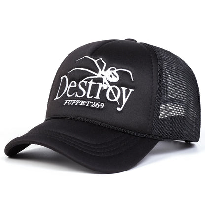 Unisex Destroy Spider Embroidery Baseball Net Caps Spring and Summer