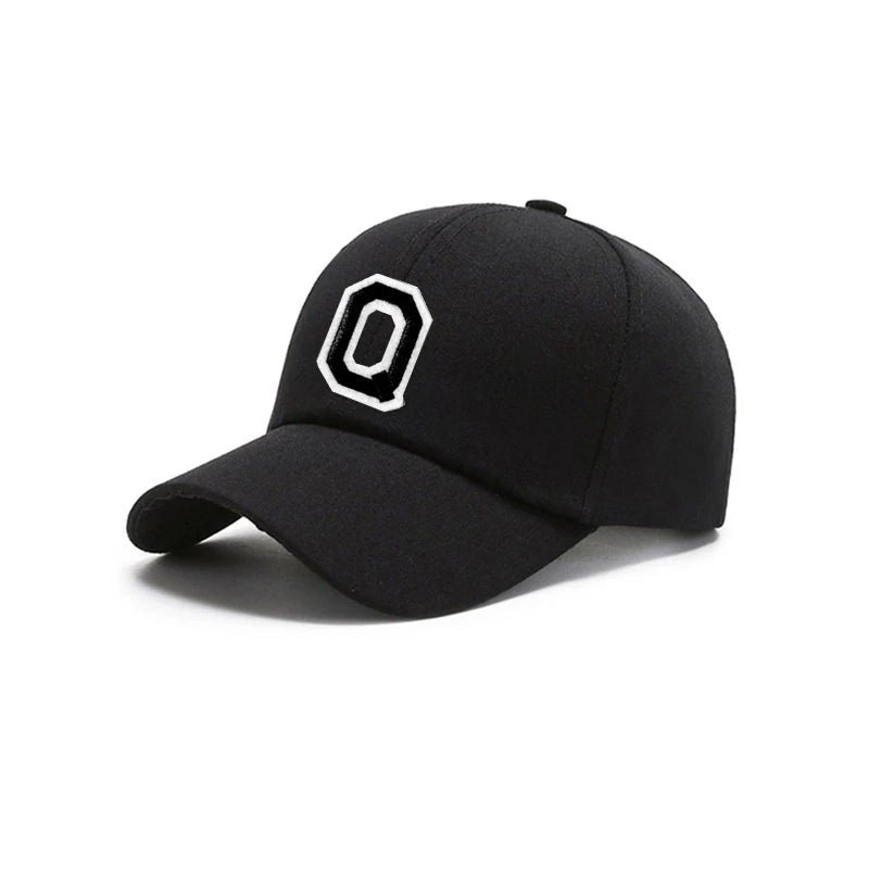 Black Unisex 26 A-Z Letter Baseball Cap, Adjustable Casual Breathable Sunscreen Cap