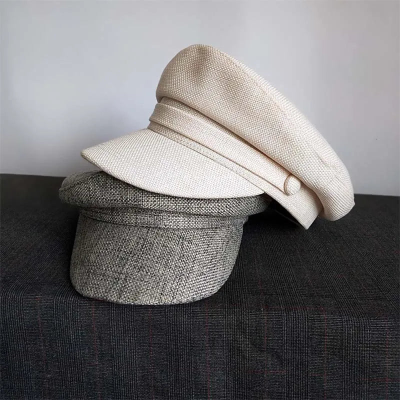 Summer Preppy Style Linen Navy Cap For Men Women Outdoor