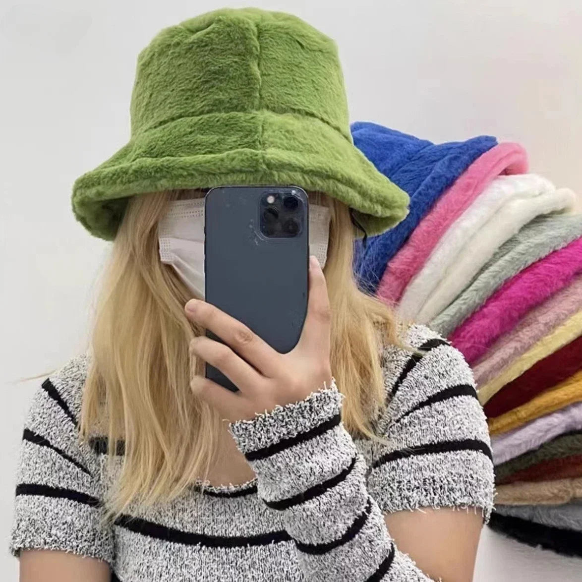 Winter Rabbit Plush Fisherman Hats Women Girl Bucket Hat
