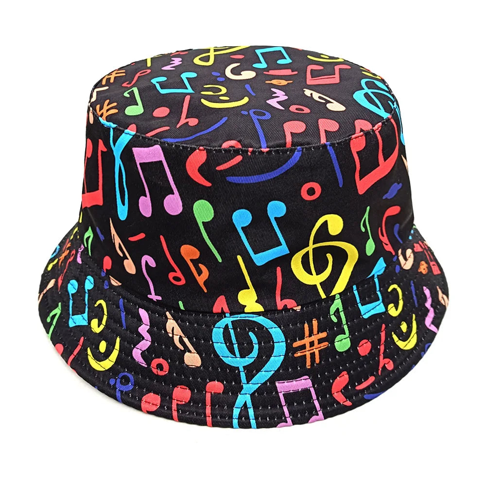 Fashion Musical Note Print Bucket Hat Unisex Casual Decorate Fisherman Caps