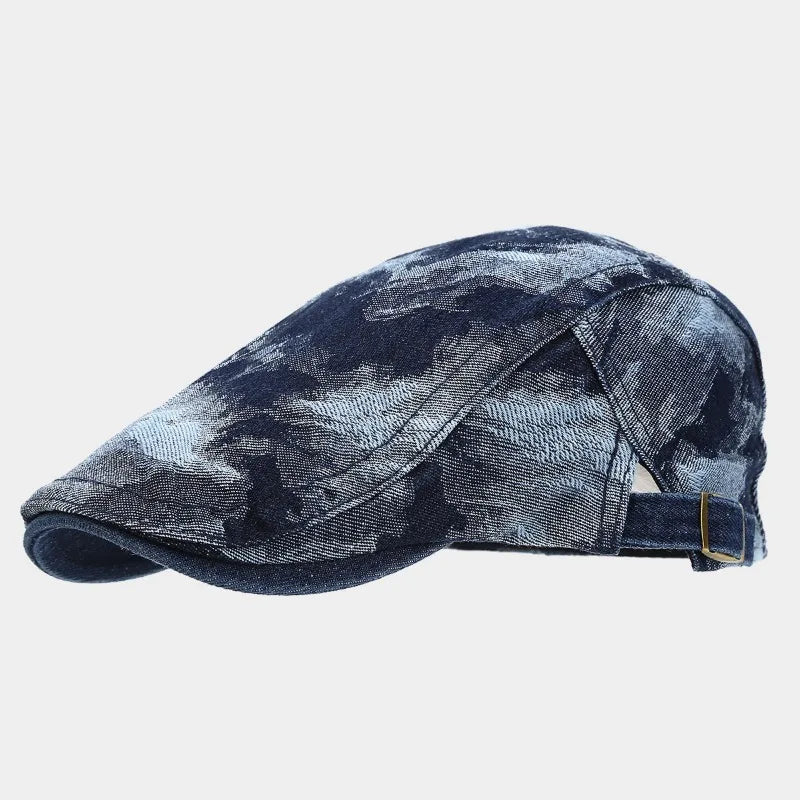Vintage Tie Dye Washed Denim Flat Cap