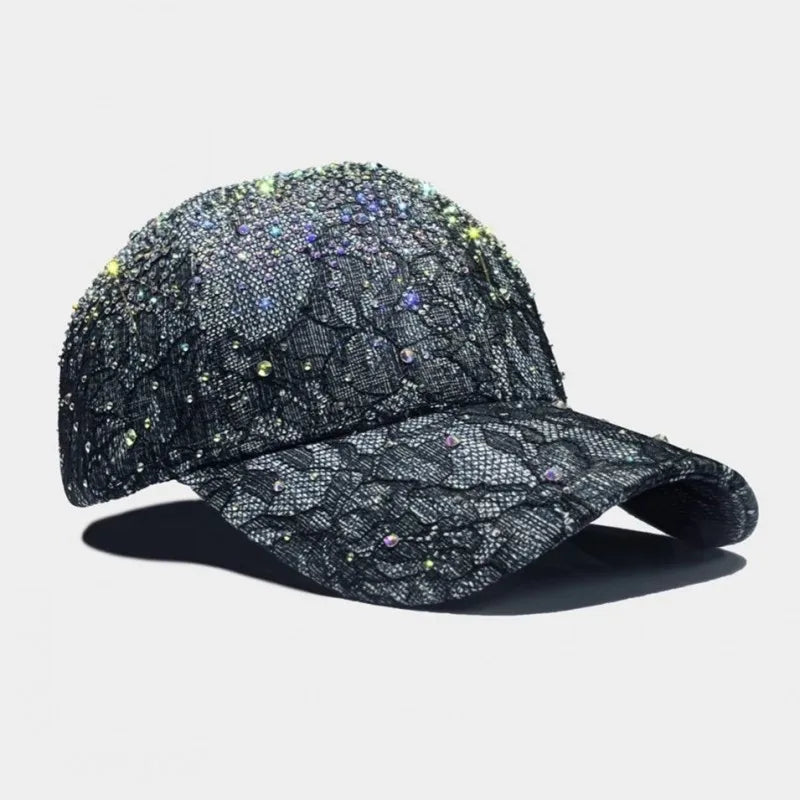 Women Fashion Lace Diamonds Designer Peaked Cap
