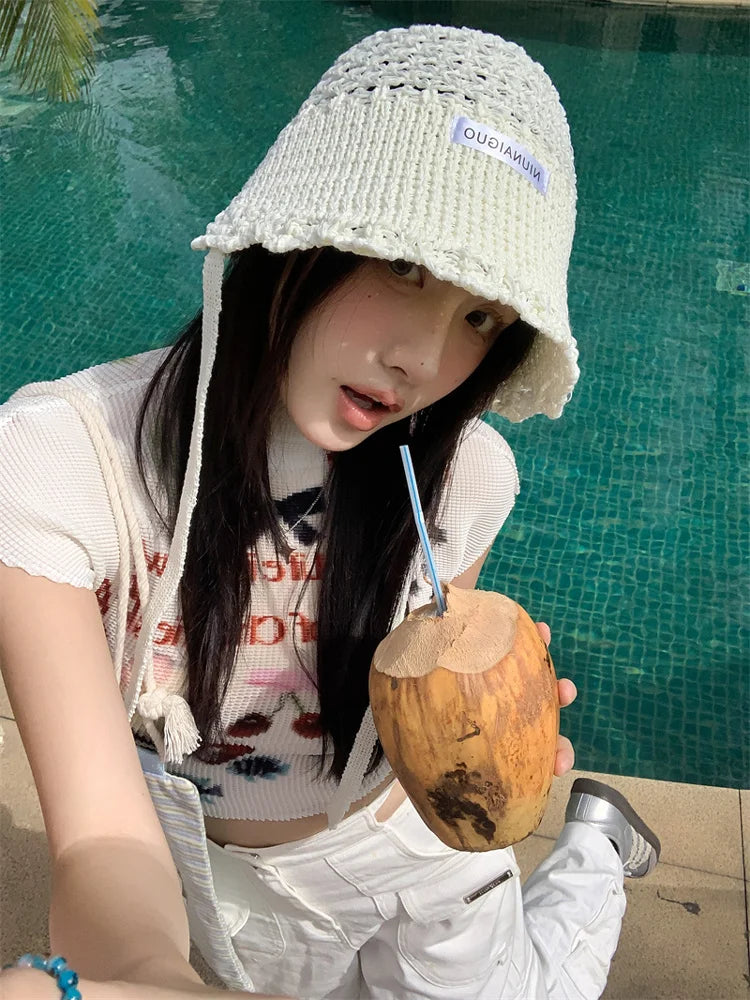 2026 New Korean Sle Woven Hollow Fierman Hat