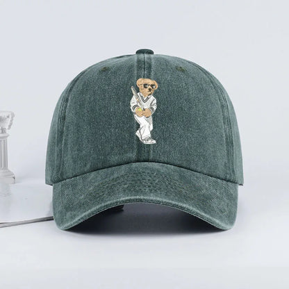 Classic Baseball Bear Print Washed Baseball Cap