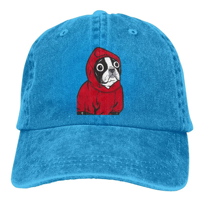 Boston Terrier In A Red Hoodie Baseball Caps