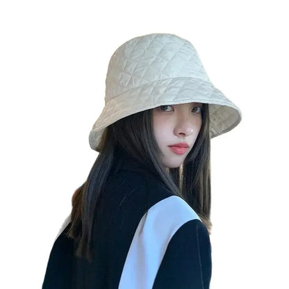Winter New Ultra Light Down Cotton Rhombus Fisherman Hat  Cap Cotton Jacket Warm Korean Casual y2k Pot Hat