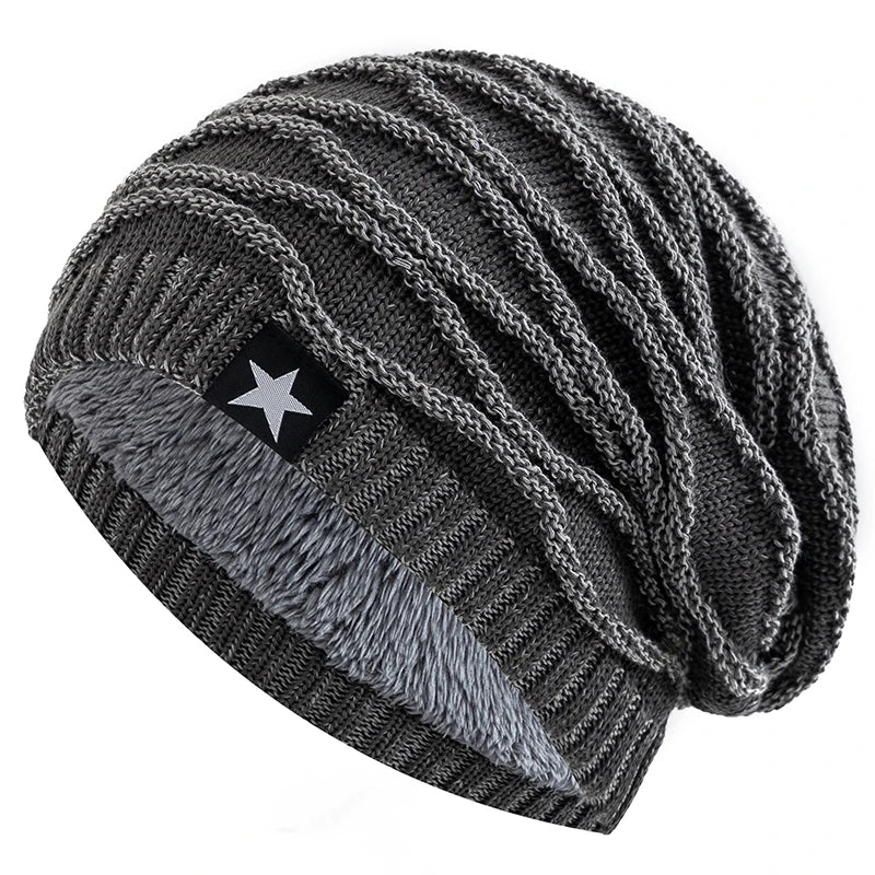 New Unisex Slouchy Winter Hats Add Fur Lined For Men And Women, Decor Five - Pointed Star