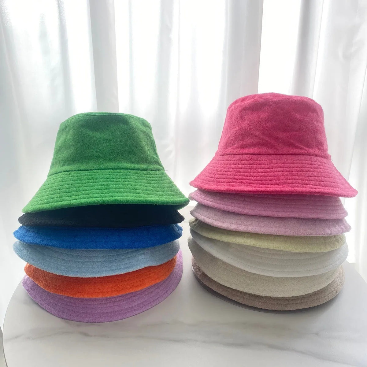 Women Girls Bucket Caps Towel Fabric Soft Hand Feet Outdoor