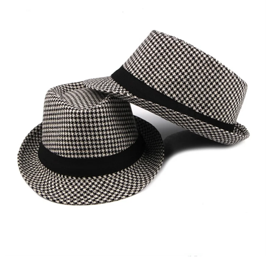 New Vintage Checked Top Hat Men's Middle-Aged And Elderly Woolen Gentleman's Hat