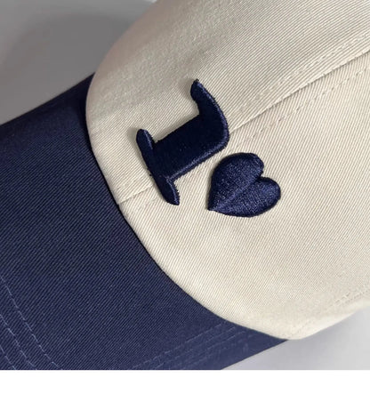 Heart-Embroidered Soft-Top Baseball Cap