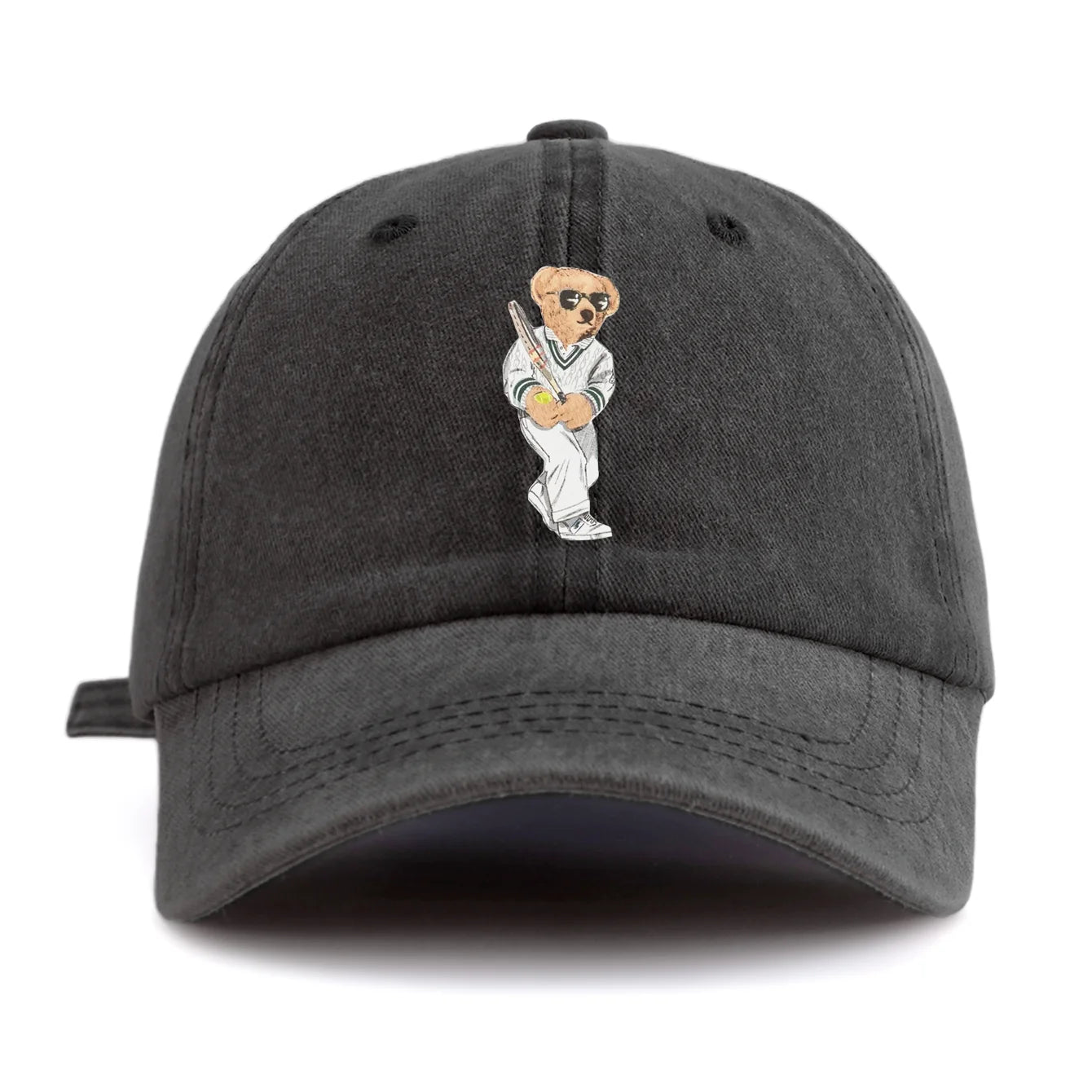 Baseball Bear Print Washed Baseball Cap For Adults, Minimalist Retro Style Casual Soft