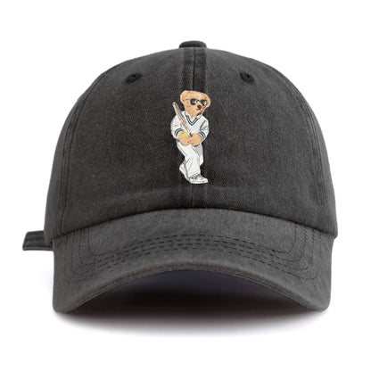 Baseball Bear Print Washed Baseball Cap For Adults, Minimalist Retro Style Casual Soft