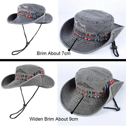 Summer Men's Panama Hat Women Beach Bucket Hat Retro Letter Embroidered