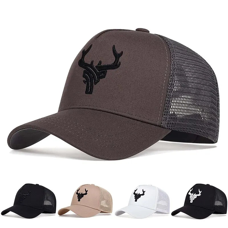 Unisex Animal Antlers Embroidery Baseball Net Caps Spring and Summer