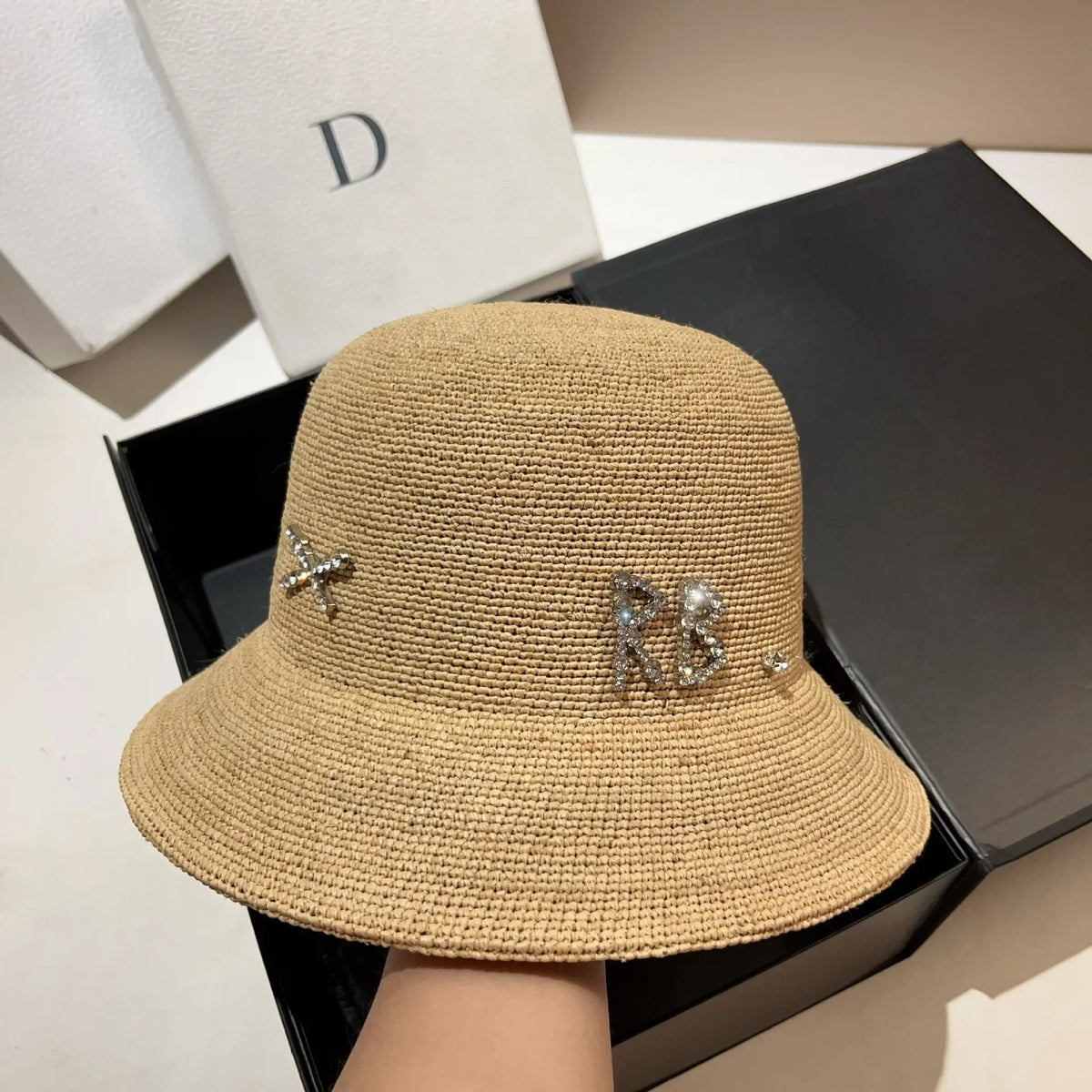 New Designer Raffia Straw Bucket Hat Women Beach Hat Female Korean Travel Sun Protection Breathable Fisherman Hat