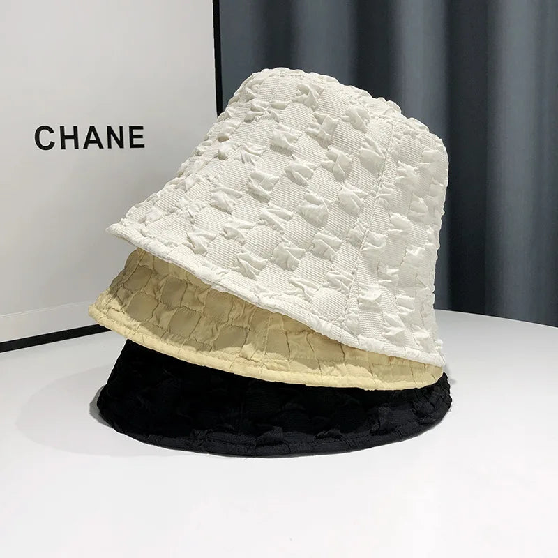 Stylish Niche Bubble Check Fisherman Hat Bucket Hat