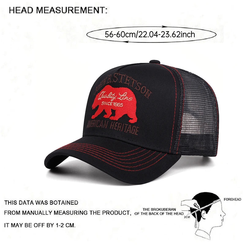 Net Hat Stetson Red Bear Embroidery Outdoor Sports Sunshade Hat Popular Hip Hop Hat Daily Leisure Baseball Hat