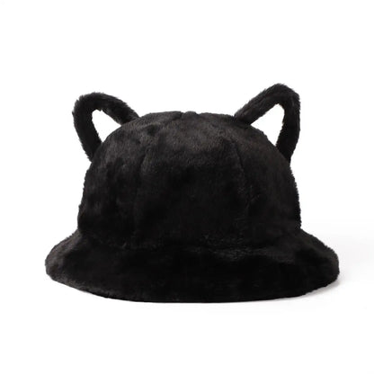 Women's Bucket Hat Winter Cute Cat Ear Plush Fisherman Cap