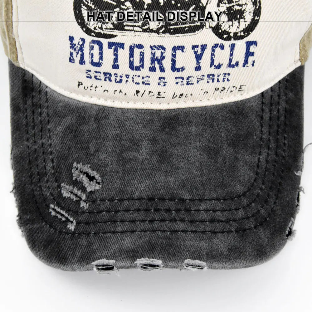 Vintage Washed Baseball Cap American Flag Motorcycle Print Distressed Dad Hat Outdoor Sun Cap Unisex
