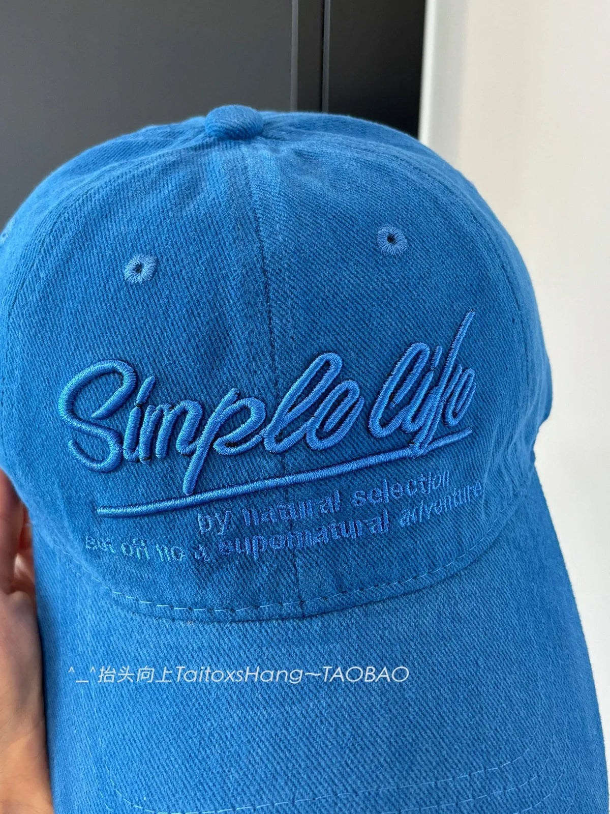 Retro Blue Embroidered Letter Wide Brim Baseball Cap Korean Style Sunshade Outdoor Sports Circumference Hat