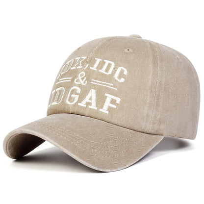 Unisex IDK IDC&IDGAF Letter Embroidery Washed Baseball Cap Spring Autumn