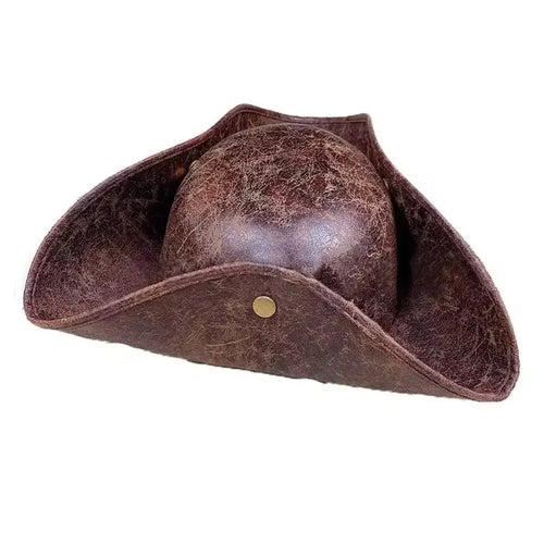Faux Leather Pirate Hat Brown Captain Hat Vintage Button Masquerade Party Cosplay