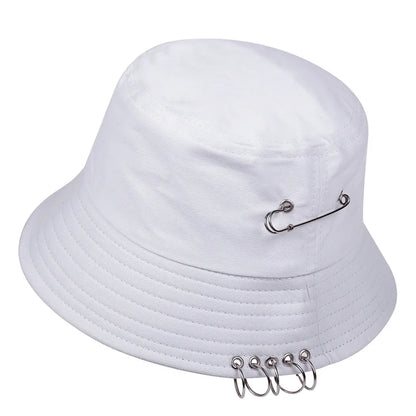 Solid Color Iron Pin Rings Personality Bucket Hat