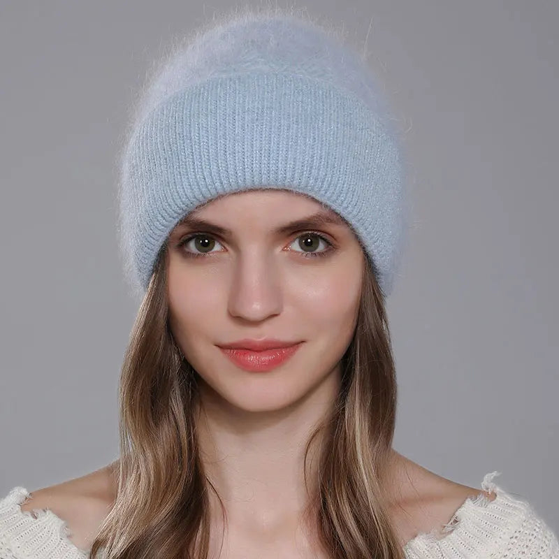 Women Fashion Twist Style Angora Rabbit Fur Beanie Winter Warm Knitted Cashmere Hat
